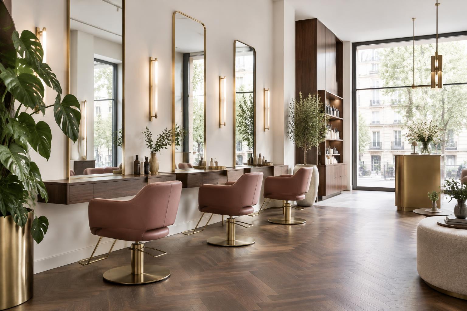 Entwurfsvisualisierung eines hellen, eleganten AZARA Salons